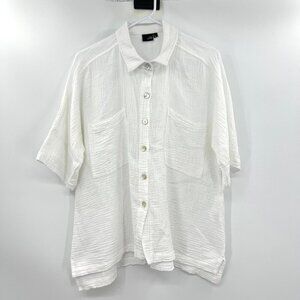 Lisa Bayne White 100% Cotton Gauzey Lagenlook Button Front Blouse Women's Large